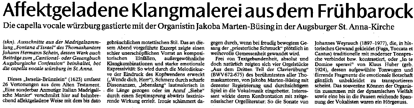 Augsburger Allgemeine (29.09.2003): Affektgeladene Klangmalerei aus dem Fr&uuml;hbarock